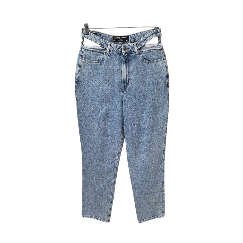 Social Tourist Ultra High Rise Straight Light Blue Acid Wash Jeans Womens 13